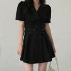 Short-sleeve Double-breasted Lace-up Shirtdress