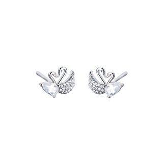 925 Sterling Silver Rhinestone Swam Stud Earring 1 Pair - Silver - One Size