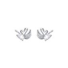 925 Sterling Silver Rhinestone Swam Stud Earring 1 Pair - Silver - One Size