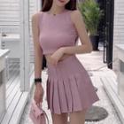 Cropped Tank Top / Mini Pleated Skirt