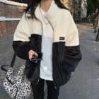 Two-tone Zip-up Fleece Jacket Black & White - One Size