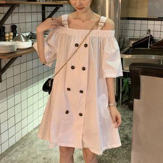 Cold-shoulder Buttoned Mini Dress