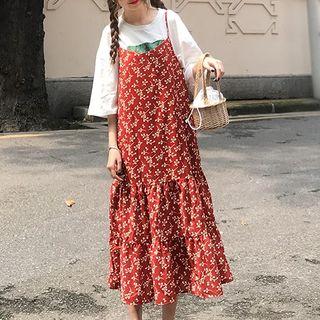 Floral Midi Spaghetti Strap Dress As Shown In Figure - One Size