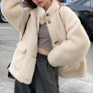Fluffy Button-up Jacket White - One Size