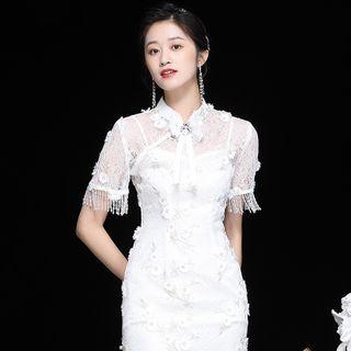 Short-sleeve Fringe Floral Qipao