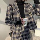 Plaid Single-breasted Blazer / Pleated Mini A-line Skirt