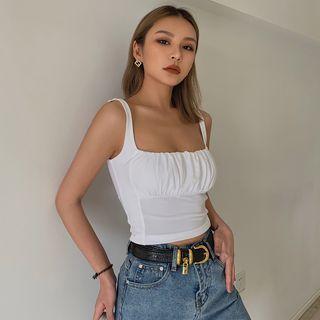 Square-neck Ruched Cropped Camisole Top