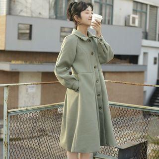 Plain Lapel Medium Maxi Woolen Jacket
