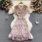 V-neck Lace Embroidered Short-sleeve Dress