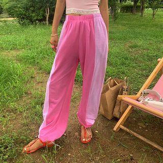 Drawstring-hem Two-tone Pants