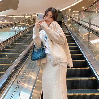 Set: Plain Cardigan + Midi Pencil Skirt