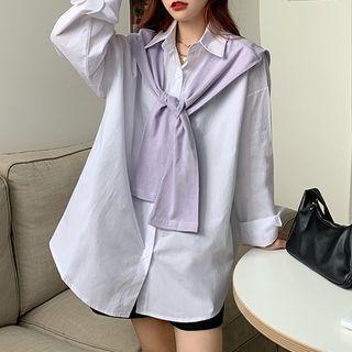 Set: Plain Shirt + Tie-front Shawl