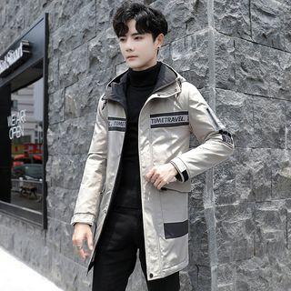 Letter Printed Striped Hooded Long Jacket