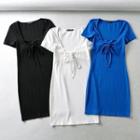 Short-sleeve Tie-strap Mini Bodycon Dress