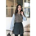 Bishop-sleeve Two-tone Blouse Sky Blue - One Size