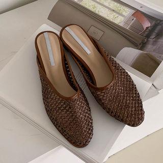 Openwork Rattan Flat Mules