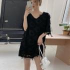 Short-sleeve Feathery Mini A-line Dress