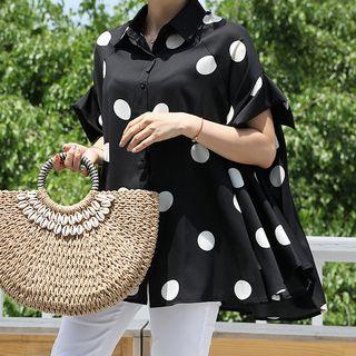Drop-shoulder Dotted Shirt
