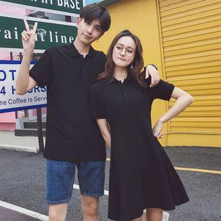 Couple Matching Plain Short-sleeve Polo Shirt Dress / Plain Short-sleeve Polo Shirt