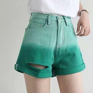 High Waist Gradient Distressed Shorts
