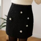 Embellished Flower Fleece Mini H-line Skirt