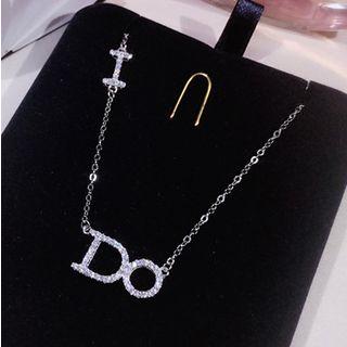 Rhinestone Lettering Pendant Necklace Necklace - White - One Size