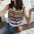 Stripped Sleeveless Ribbed Knit Top