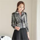 Faux-pearl Buttoned Plaid Jacket
