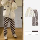 Logo Zip Jacket / Checker Print Straight Leg Pants