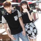 Couple Matching Short-sleeve Polo Shirt / Set: Cap-sleeve T-shirt + Floral A-line Skirt