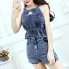 Set: Halter Denim Top + Denim Shorts