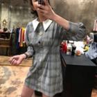 Plaid Long-sleeve A-line Dress As Shown In Figure - One Size