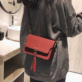 Faux Leather Lettering Tasseled Crossbody Bag