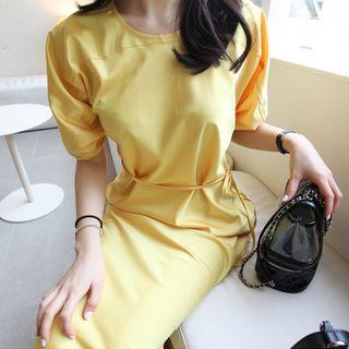 Plus Size Roundneck Long Dress With Sash