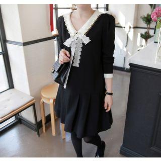 Detachable Ribbon Faux-pearl Sailor-collar Mini Dress