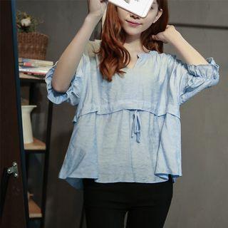 Linen Elbow-sleeve Top