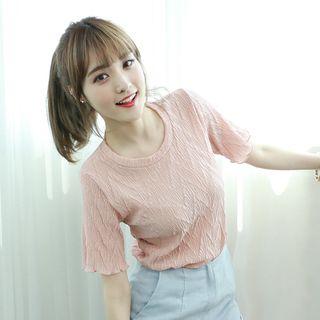 Crinkled Round-neck Top