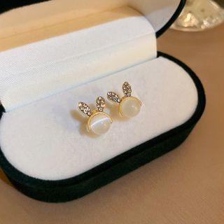 Rhinestone Rabbit Stud Earring 1 Pair - Silver Needle Earring - Gold - One Size
