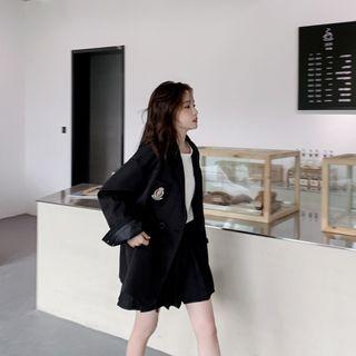 Embroidered Double-breasted Blazer / Mini A-line Skirt / Set