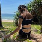 Short-sleeve Cut-out Contrast Trim Swimsuit