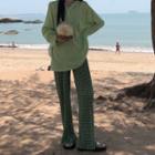 Long-sleeve Plain Hoodie / Plaid Straight Leg Pants