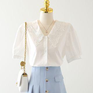 Plain Lace Oversize Button-up Shirt