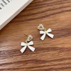 Bow Glaze Faux Pearl Alloy Dangle Earring 01 - 1 Pair - Faux Pearl & Bow - Earring - Silver - Gold - One Size