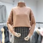 Mock-neck Sweater / Fringed Tweed Mini Pencil Skirt