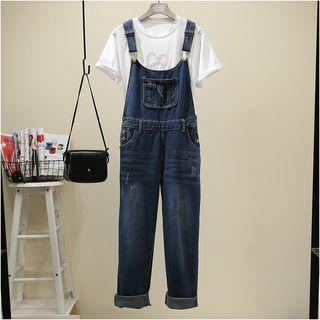 Cropped Denim Pinafore Jumpsuit