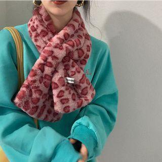 Faux Fur Leopard Scarf Pink - One Size