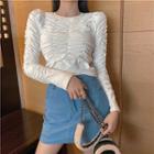 Plain Crewneck Slim-fit Ruched Long-sleeve T-shirt