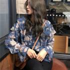 Floral Long-sleeve Loose-fit Top As Figure - One Size
