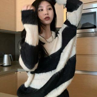 Striped Sweater / Wide Leg Dress Pants
