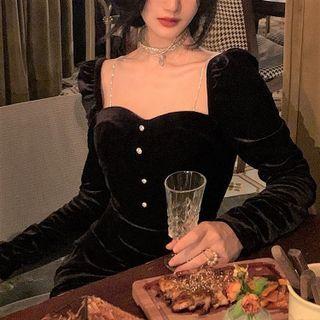 Long Sleeve Plain Velvet Dress